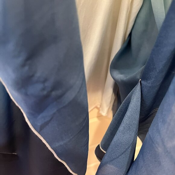 COLLEEN LOPEZ Blue & White Ombre ¾ Batwing Sequin Trim Blouse Top (Size 2X) - Picture 5 of 10